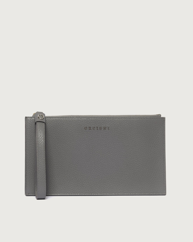 Orciani Micron leather pouch with wristband Grained leather Light grey