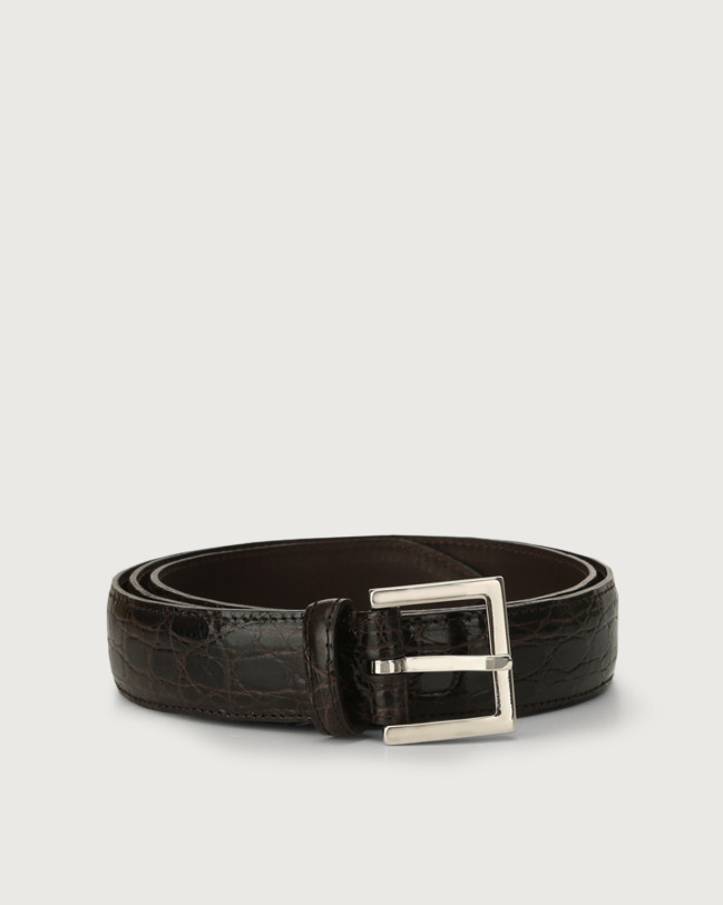 Orciani Cocco Fianco Lucido classic crocodile leather belt 3 cm Crocodile Leather Chocolate