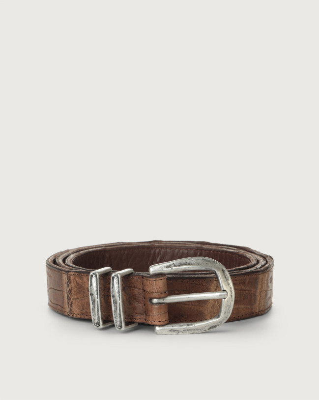 Orciani Cocco Coda Color crocodile leather belt 2,8 cm Crocodile Leather Cognac