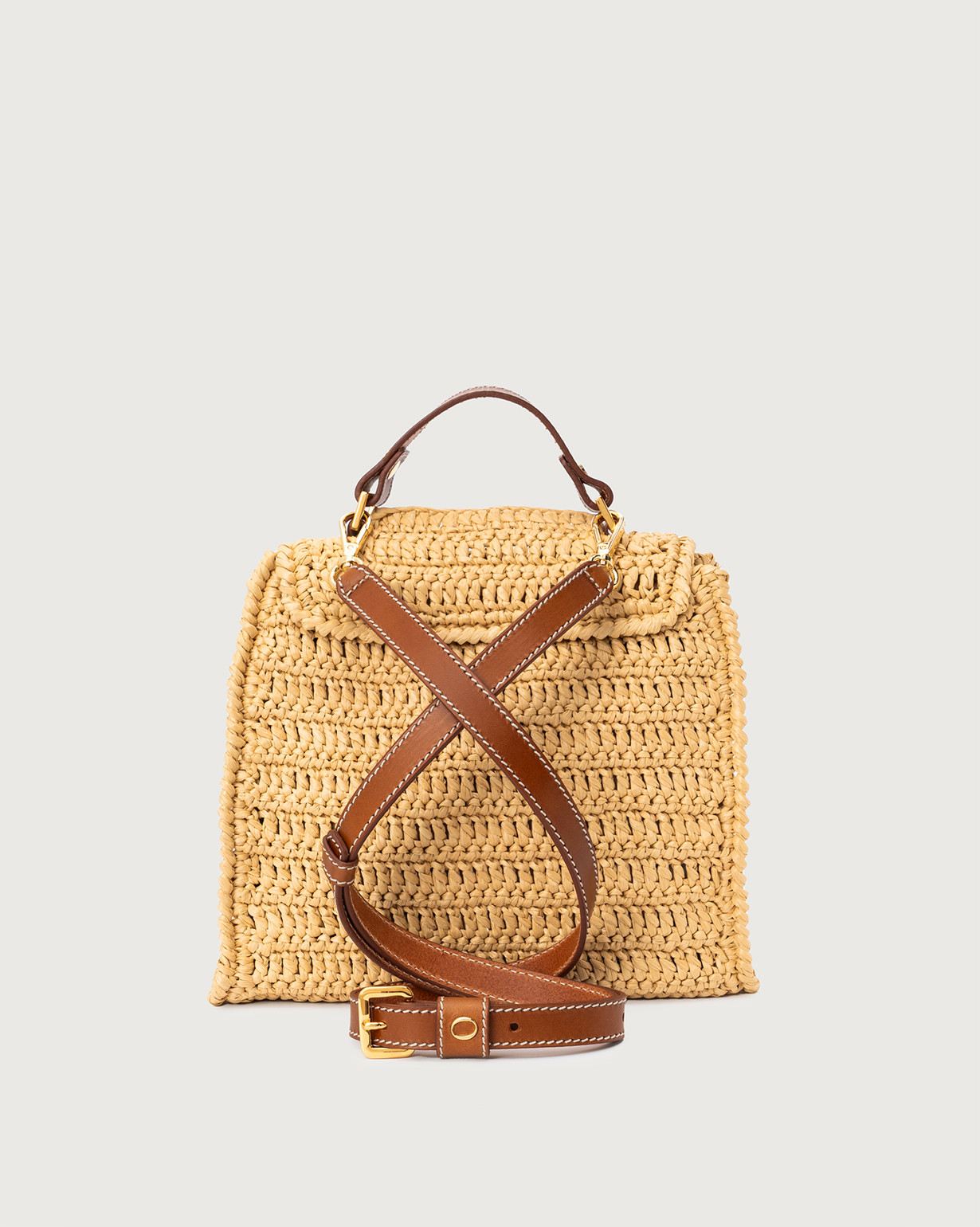 ORCIANI Sveva Ponza Small hand-crocheted raffia handbag, color Cognac