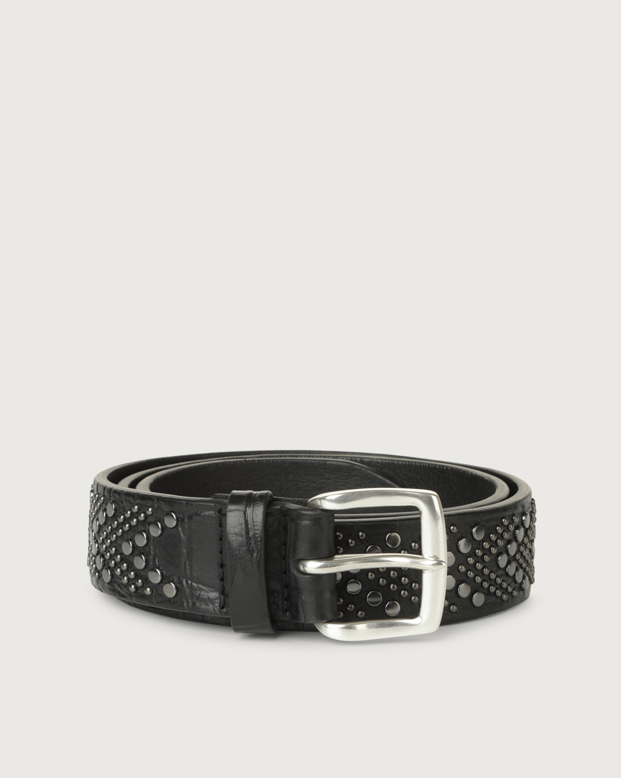 ORCIANI Kenia crocoeffect leather belt with studs, color Black