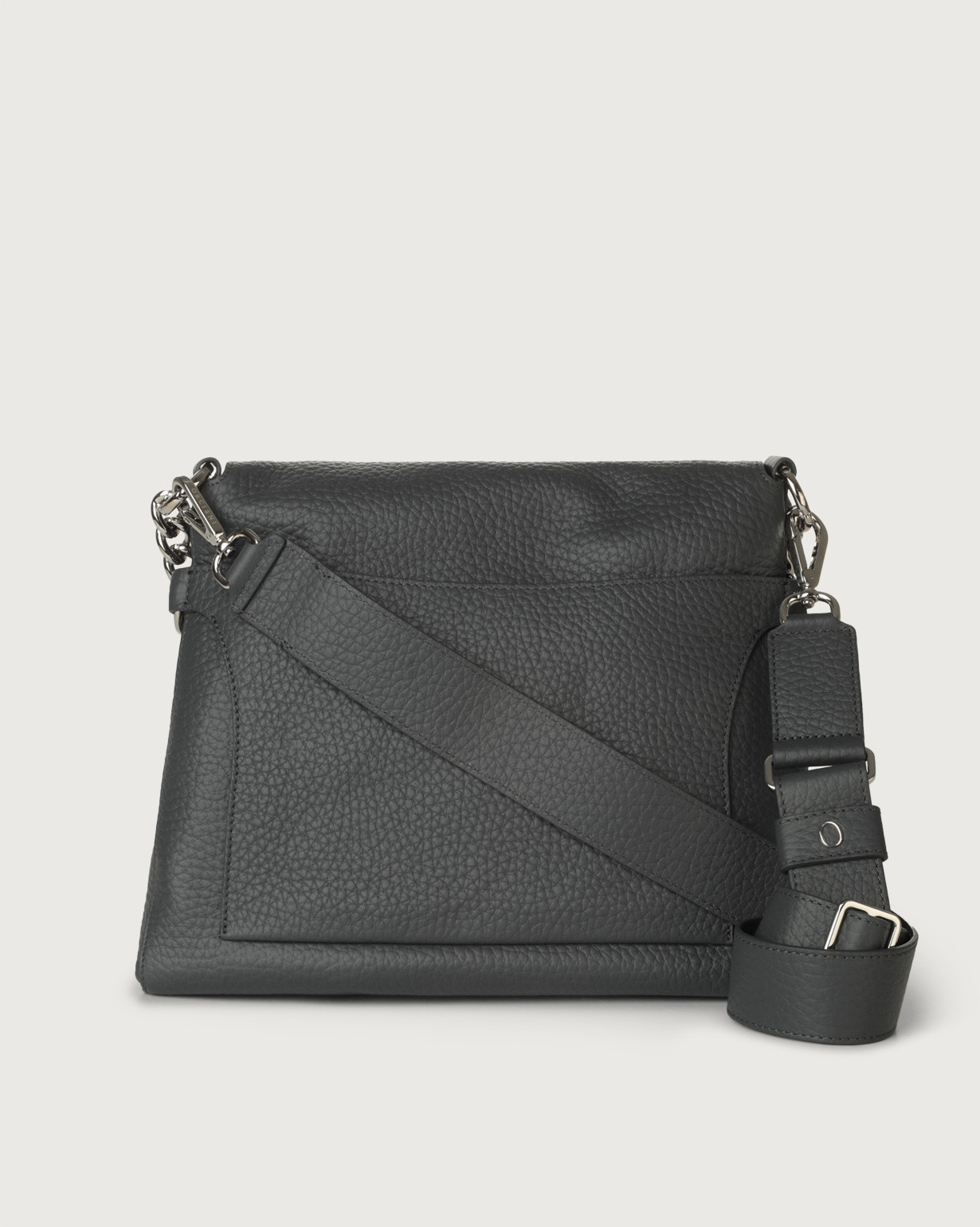 ORCIANI Missy leather shoulder and crossbody bag with chain, color Grey