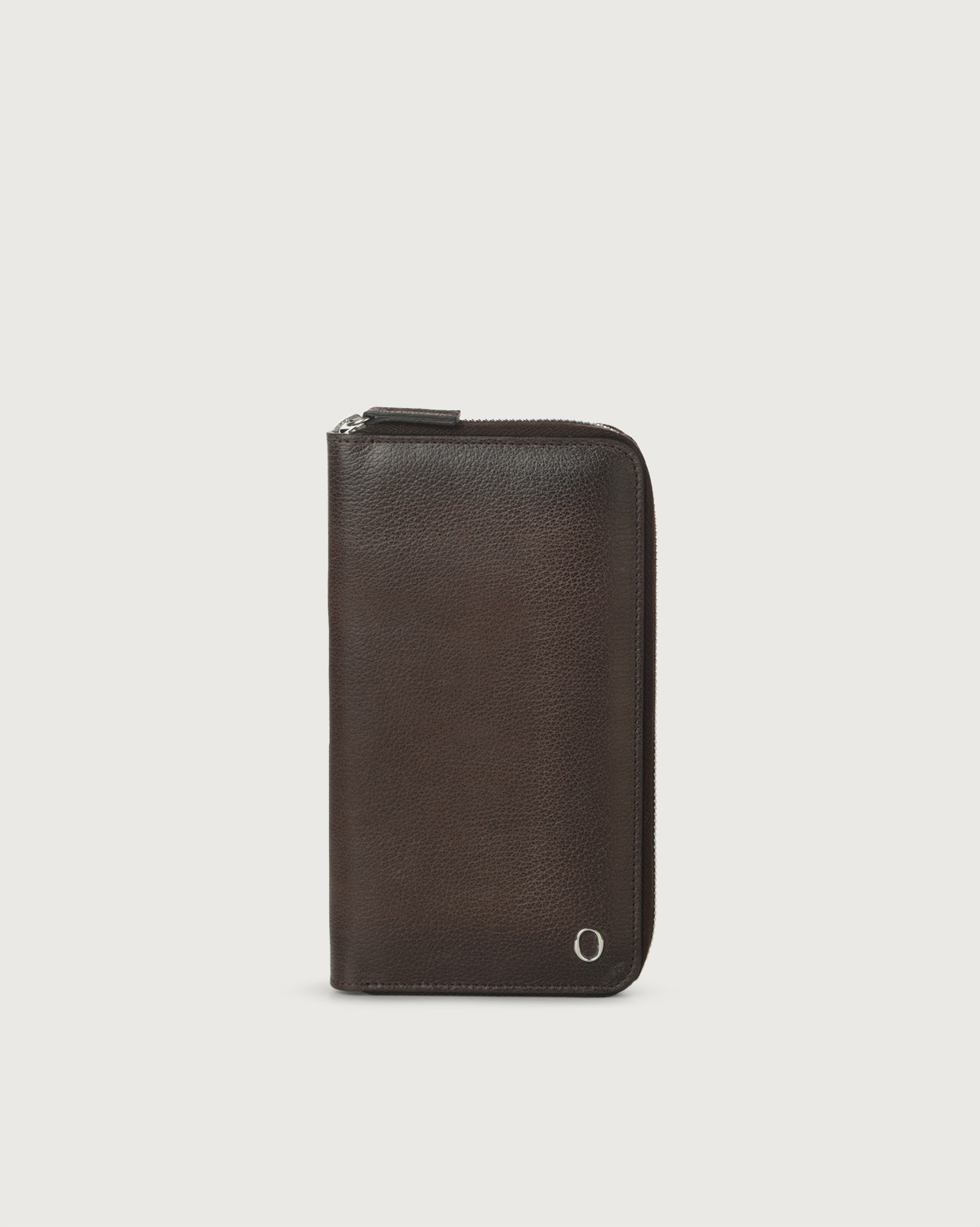 ORCIANI Chevrette zip around leather wallet, color Chocolate