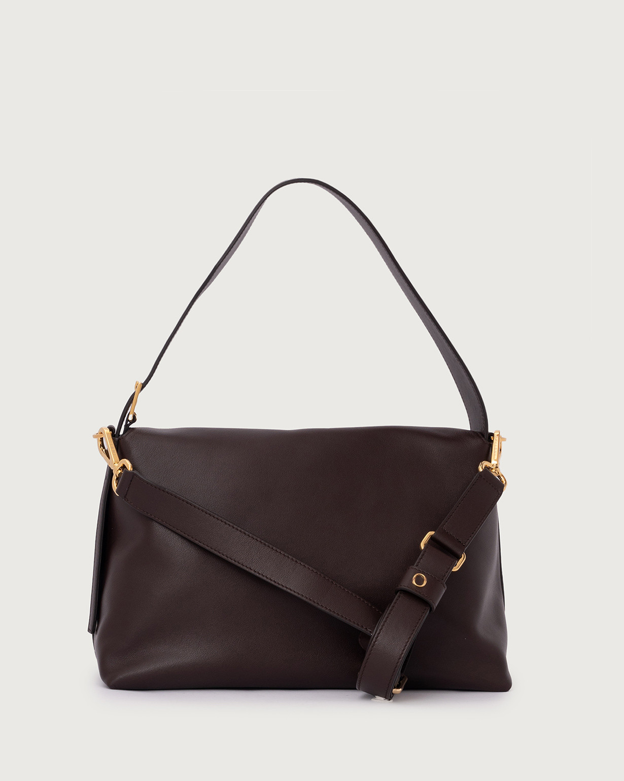 ORCIANI Nana Nappa leather shoulder bag with strap, color chocolate