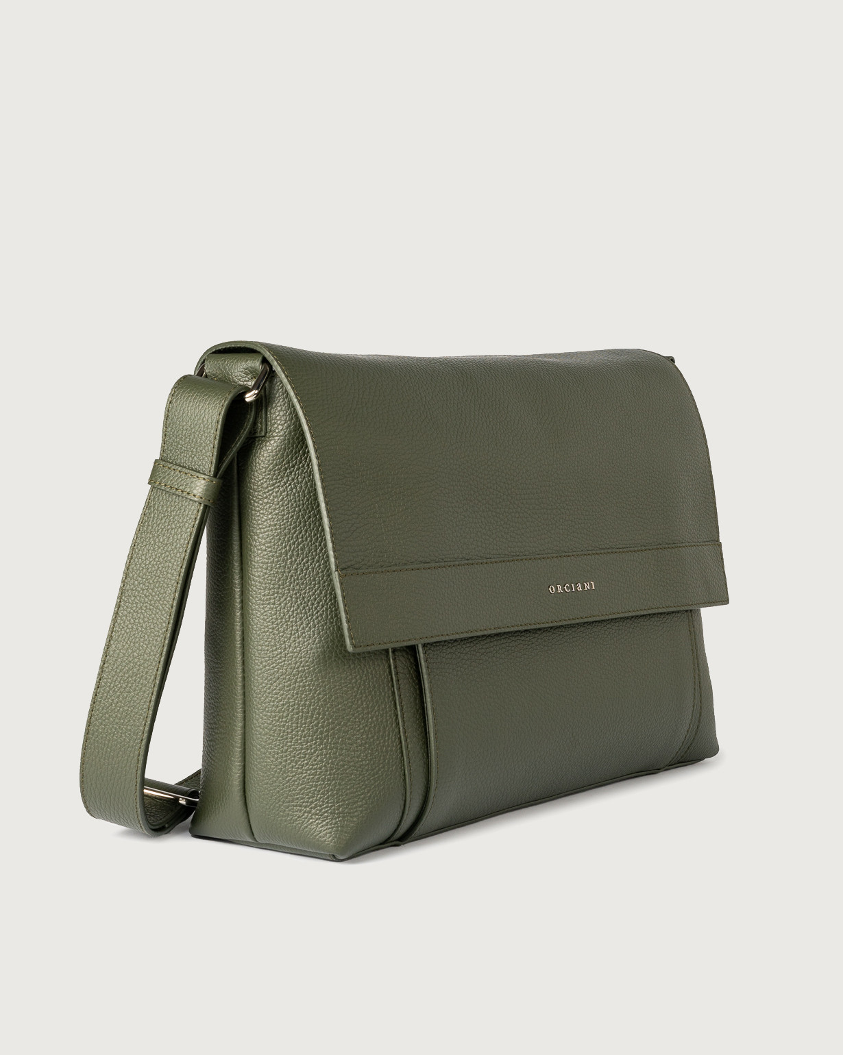 ORCIANI Micron dollar leather messenger bag, color Olive green