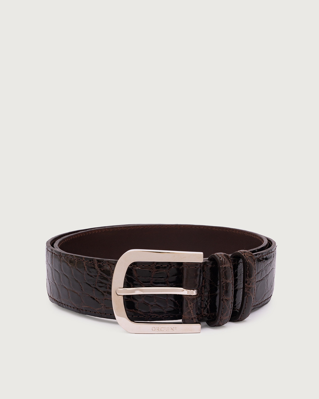 ORCIANI Cocco Fianco Lucido A crocodile leather belt 3,5 cm, color