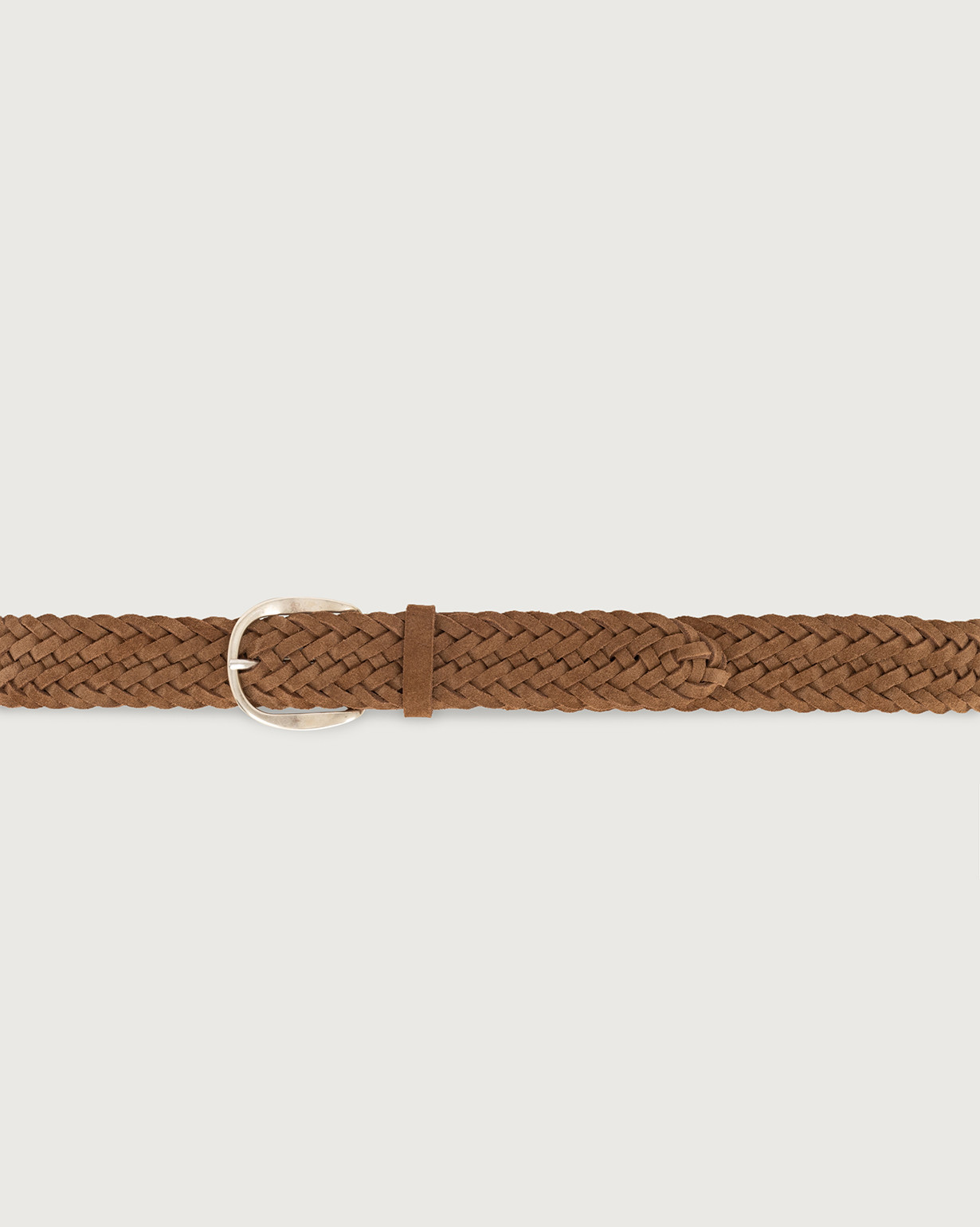 Ba&sh Brosco Woven Suede Belt. Suede Brown Braided Edge Belt with Gold Buckle 1 main image 3