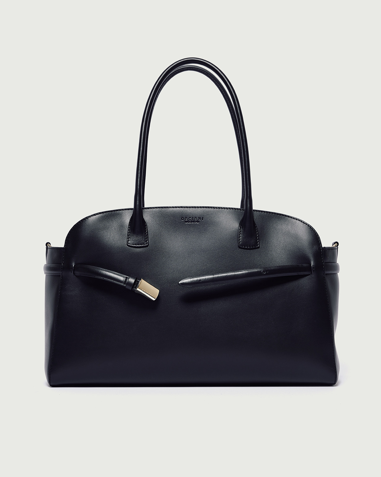 ORCIANI Aura Alba Large leather shoulder bag with strap, color Black