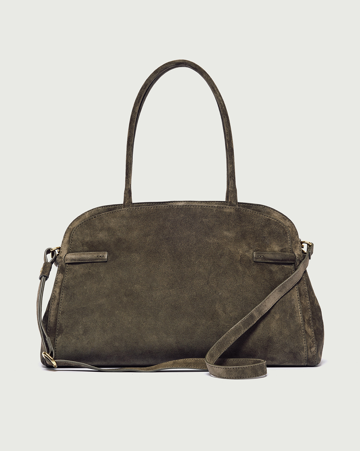 ORCIANI Aura Peach Large suede shoulder bag with strap, color olive