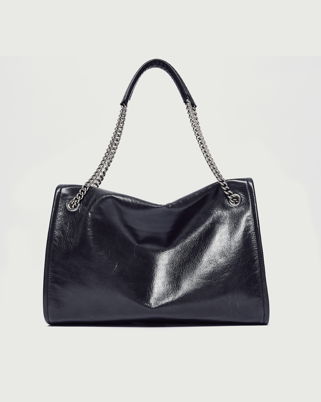 ORCIANI Venus Gotham Midi shiny leather shoulder bag, color Black
