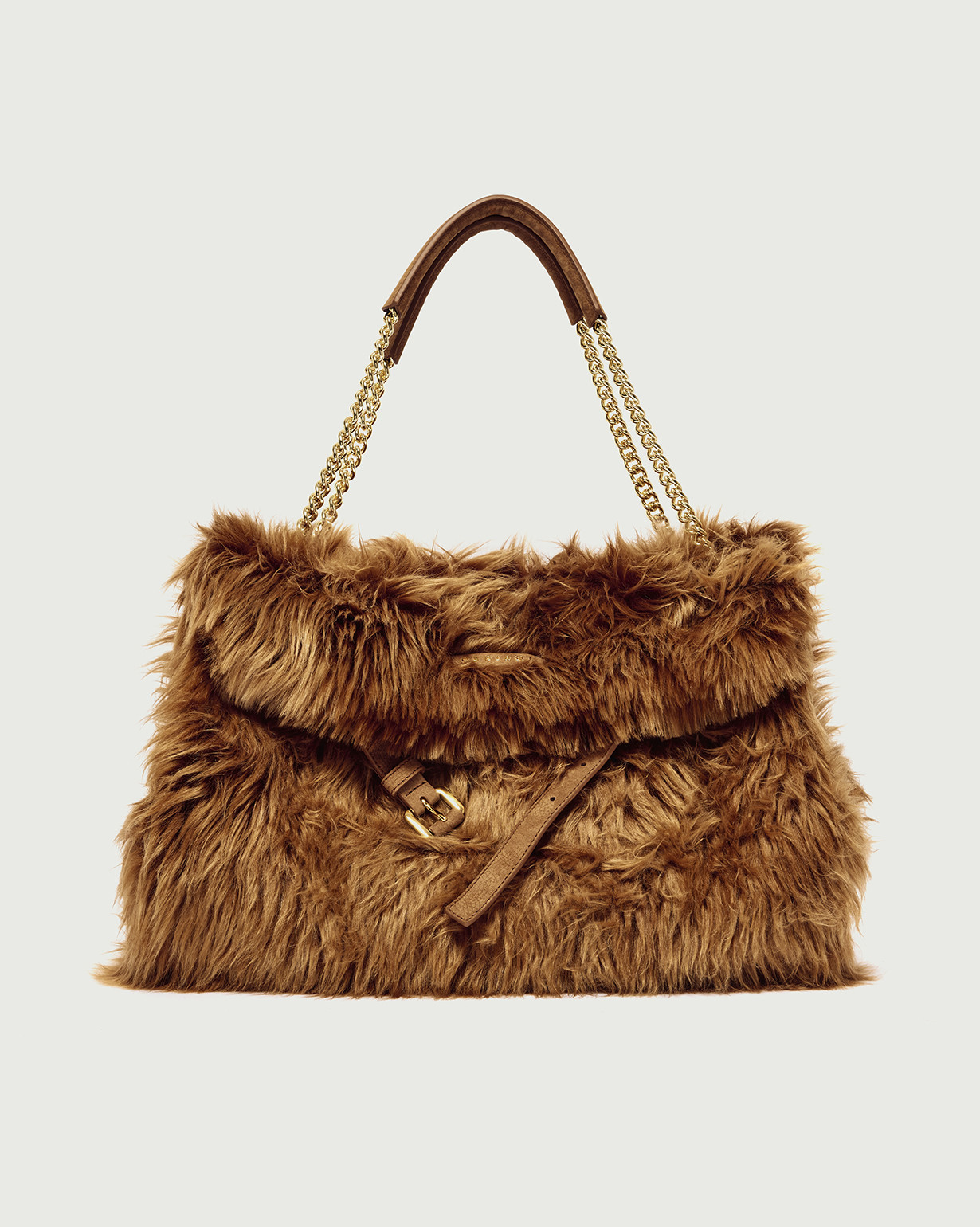 ORCIANI Venus Wolf Midi eco-fur shoulder bag, color Terra di Siena