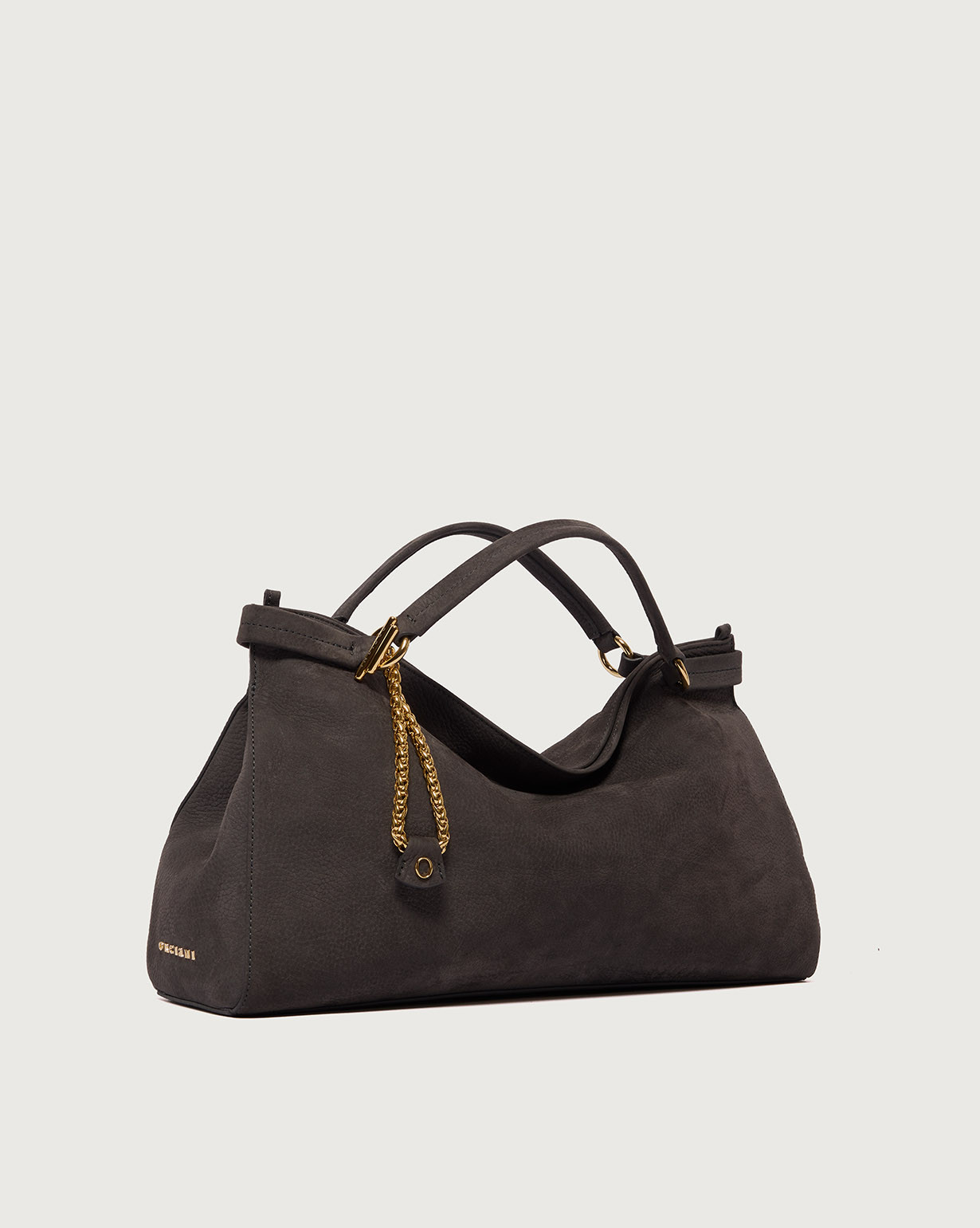 ORCIANI Virgo Nabucco Midi nubuck leather handbag, color dark grey
