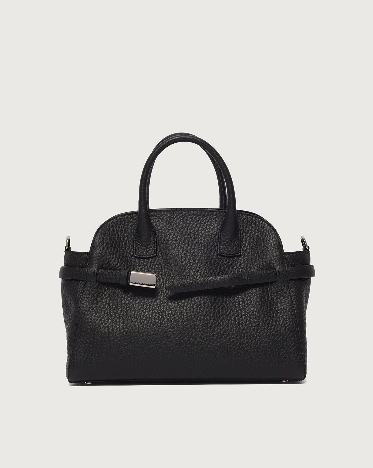 ORCIANI Aura Soft Midi grained leather handbag with strap, color Black