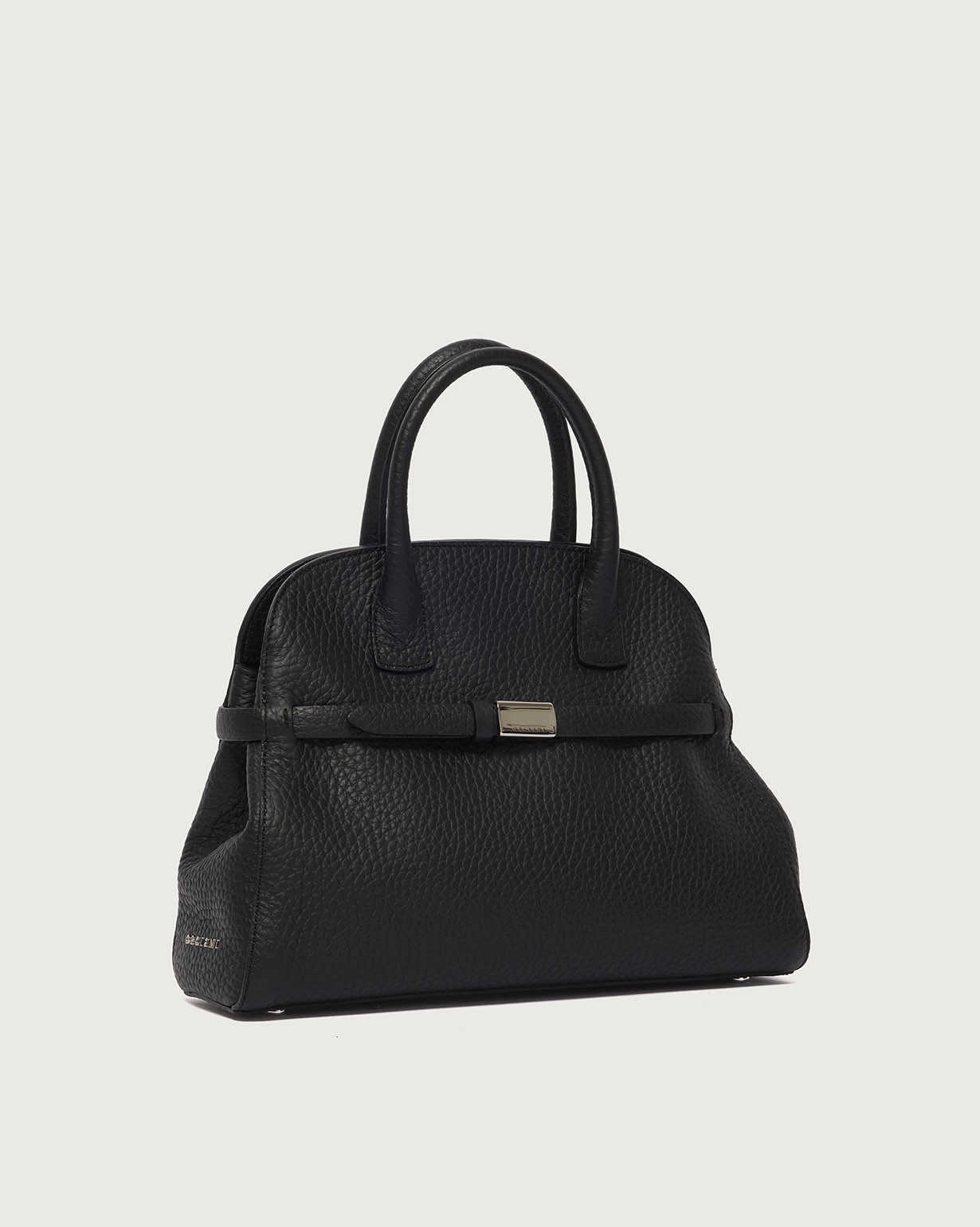 ORCIANI Aura Soft Midi grained leather handbag with strap, color Black