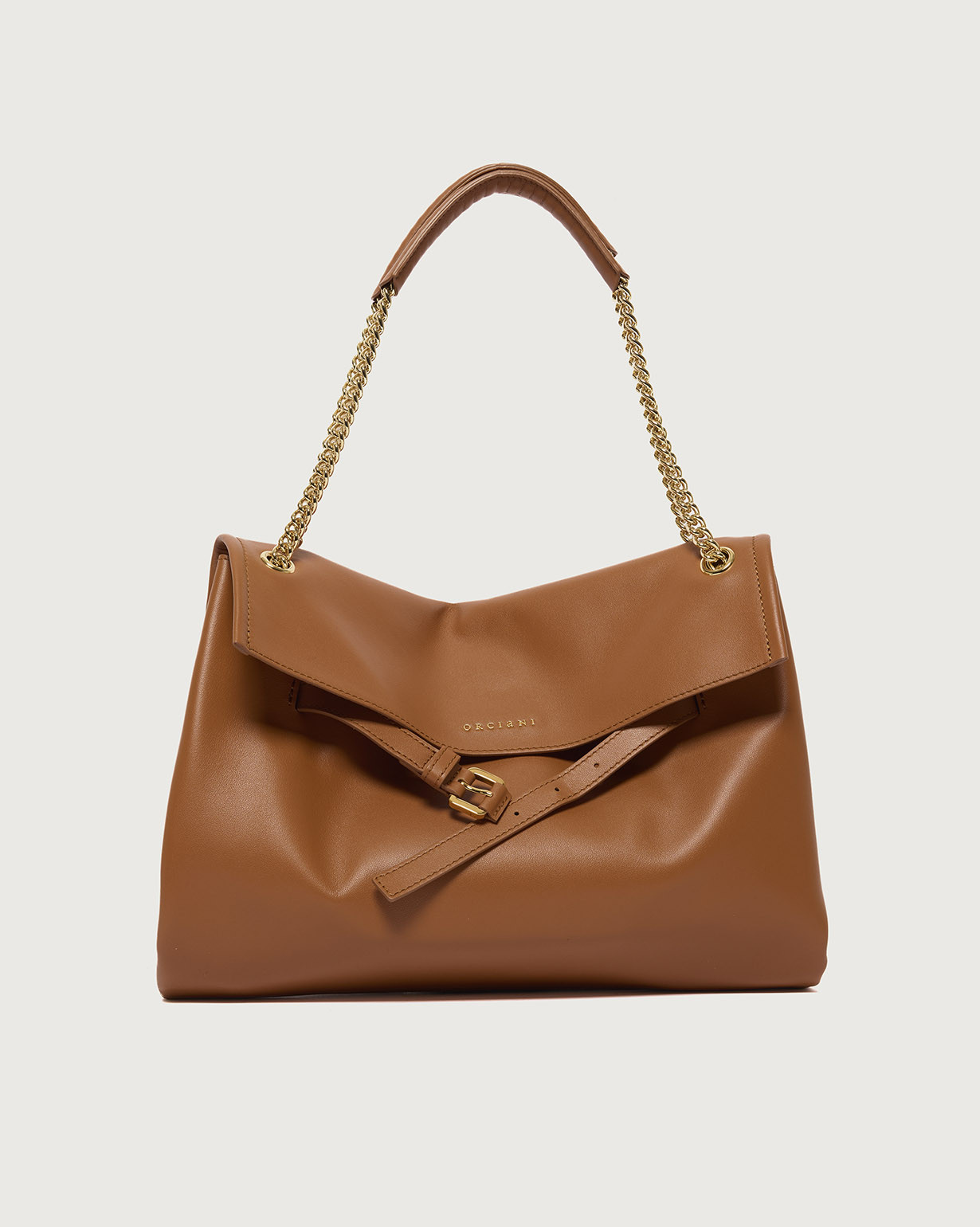 ORCIANI Venus Nappa Midi leather shoulder bag, color Amber