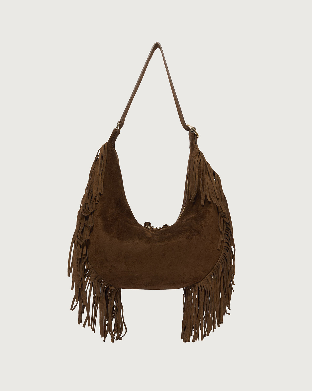 ORCIANI Isola Peach Fringe Small suede leather shoulder bag, color 