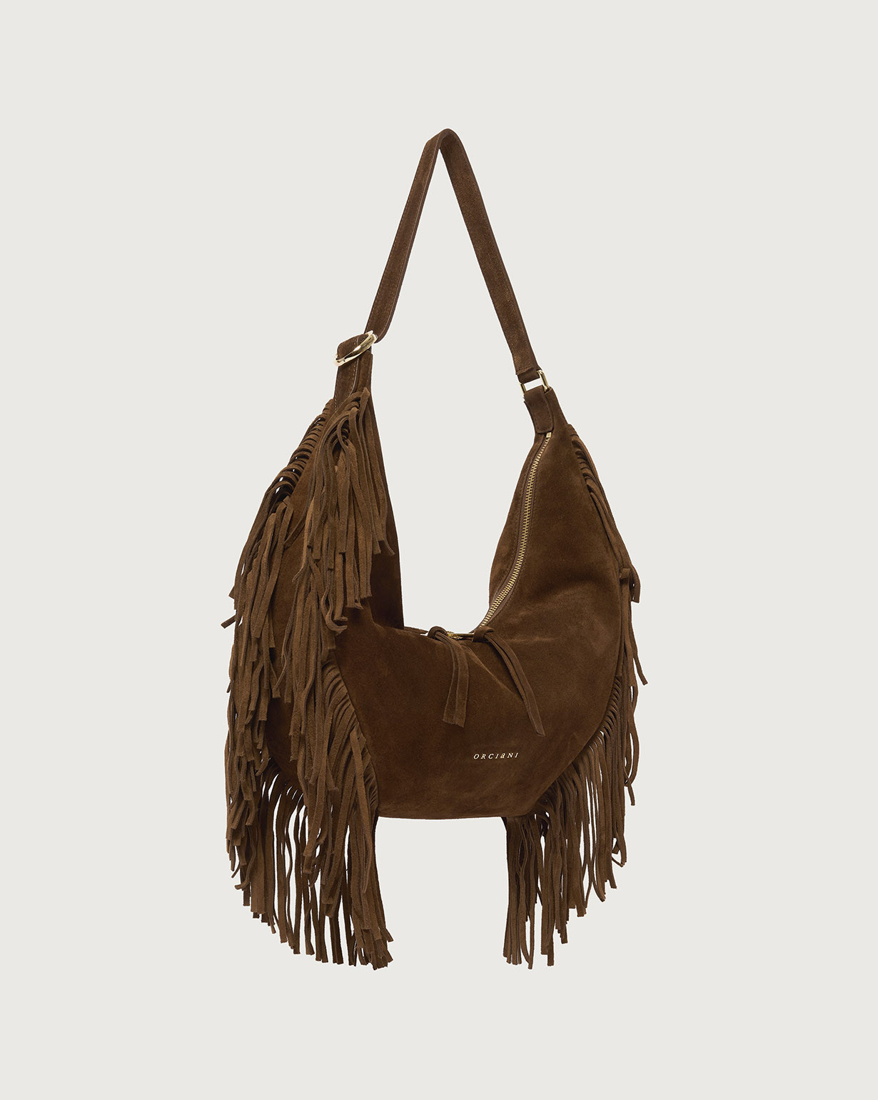 ORCIANI Isola Peach Fringe Small suede leather shoulder bag, color