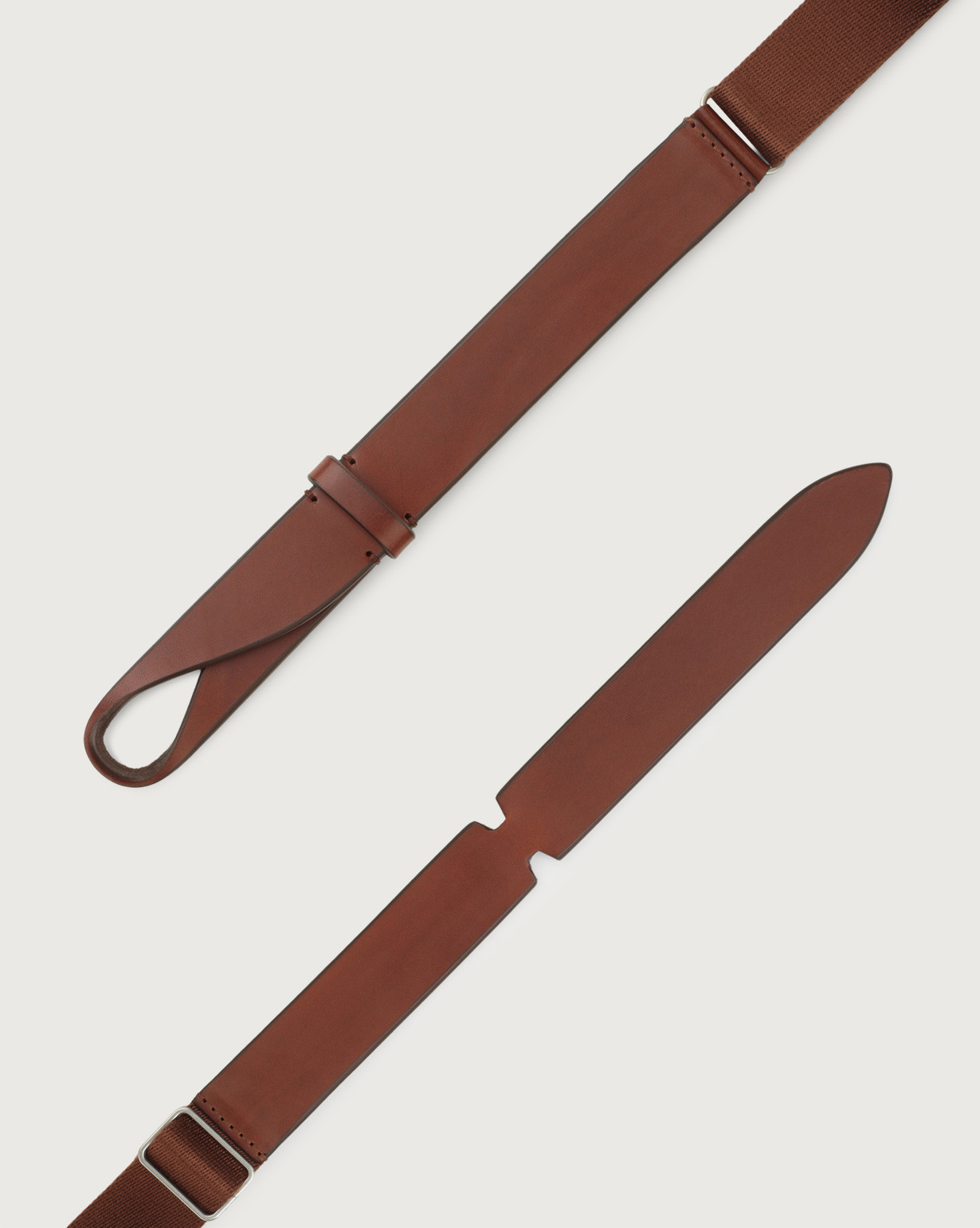 ORCIANI Bull Leather and fabric Nobuckle belt, color Brown