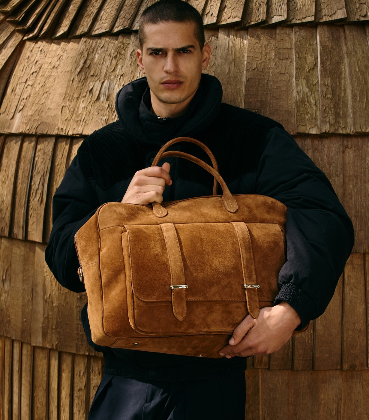 ORCIANI Jones Peach suede leather duffle bag, color Brown