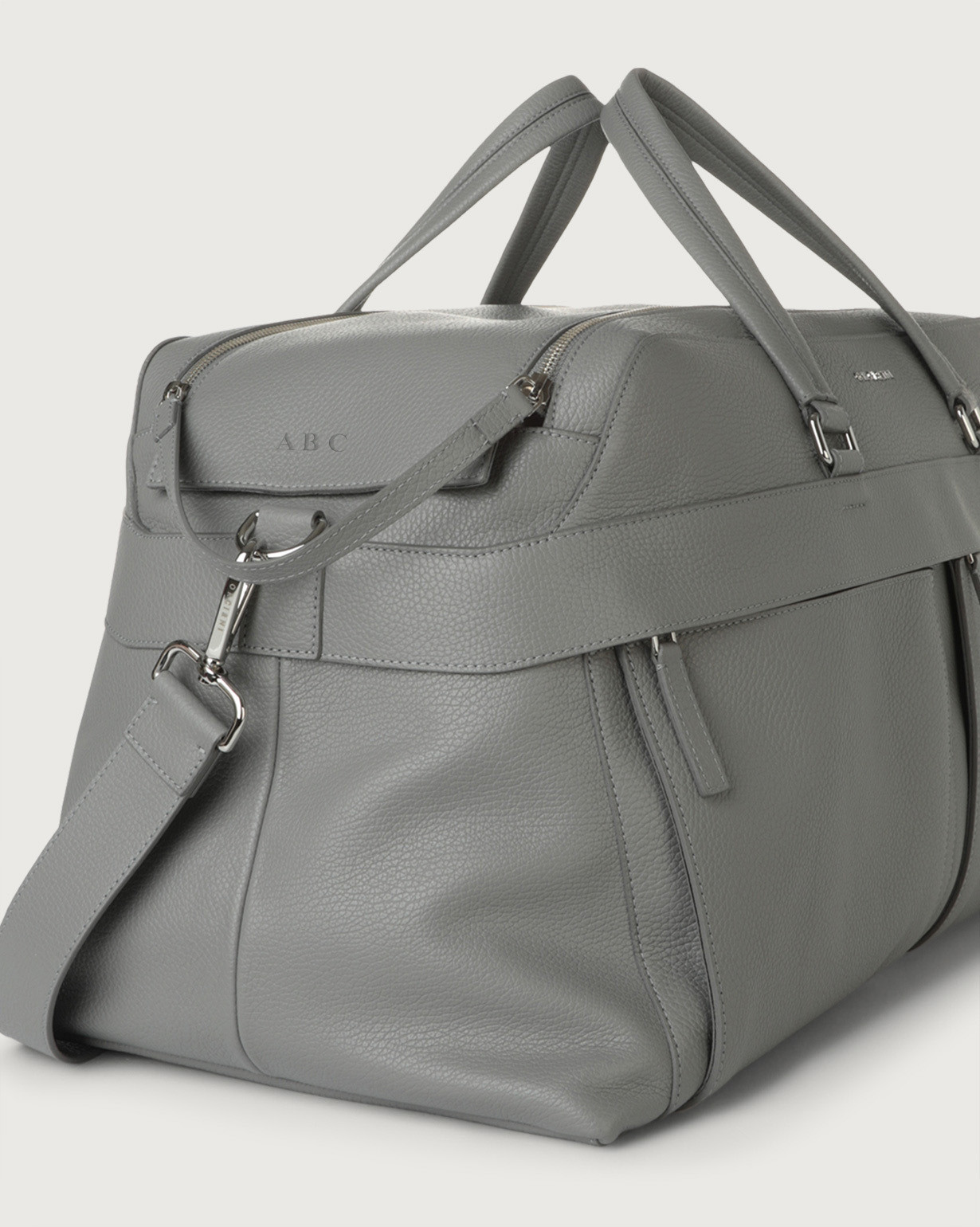 Grey leather duffle bag hotsell