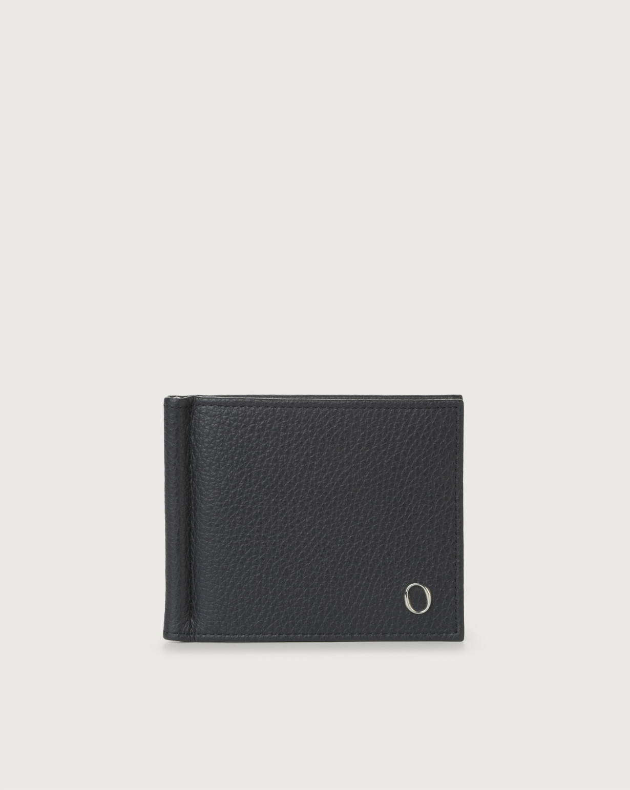 ORCIANI Micron leather wallet with money clip, color Navy