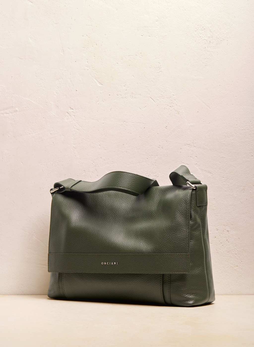 ORCIANI Micron dollar leather messenger bag, color Olive green