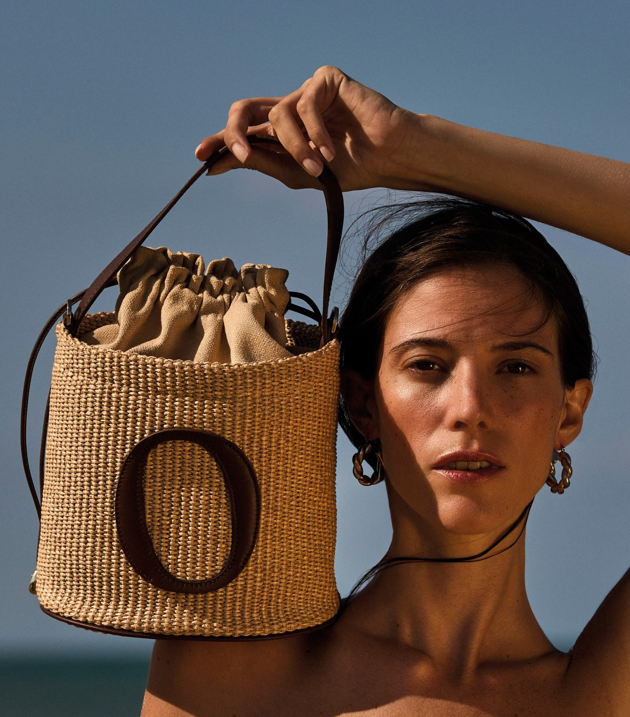 ORCIANI Zanzibar fabric and leather Bucket bag, color Biscuit