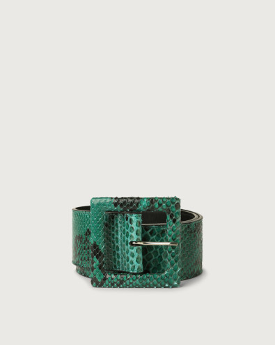 Diamond high waist python leather belt with covered buckle