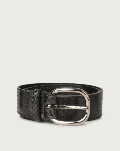 Diamond python leather belt with metal eyelets