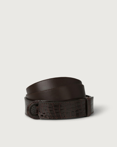 Cocco Fianco crocodile and leather Nobuckle belt