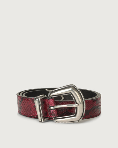 Diamond western details python leather belt