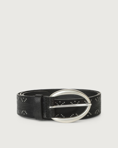 Lizard leather belt with micro-studs