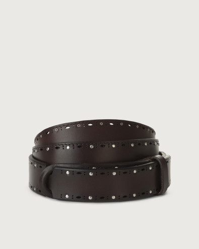 Bull Soft leather Nobuckle belt with micro-studs