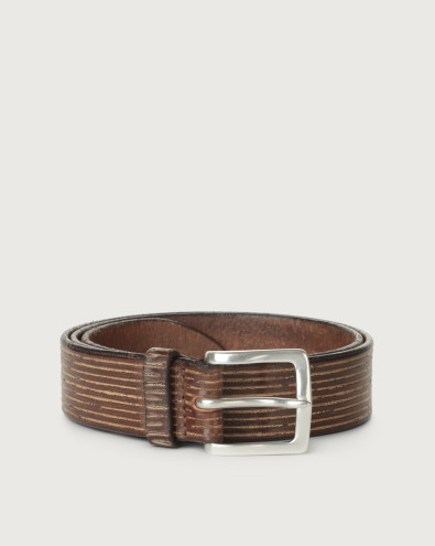 Stain Soapy leather belt with lines pattern