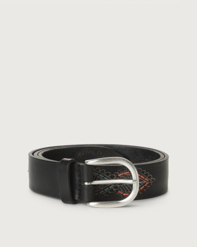 Bull Gaucho leather belt with multicolor stitching