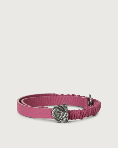 Soft leather stretch belt with interlocking rose motif buckle 1,5 cm