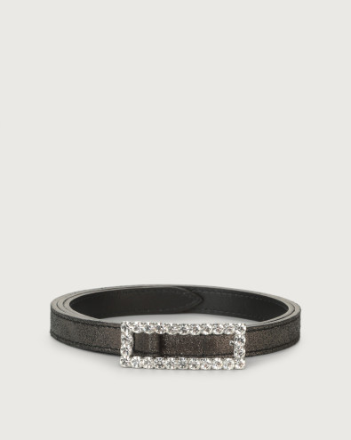 Midnight suede metallic leather belt with jewel buckle 1,5 cm
