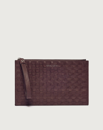 Chevrette Woven large leather pouch with wristband