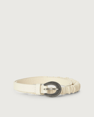 Orciani Soft stretch leather belt 1,5 cm Grained leather White