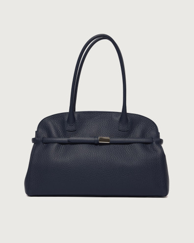 Aura Soft Large grained leather shoulder bag with strap