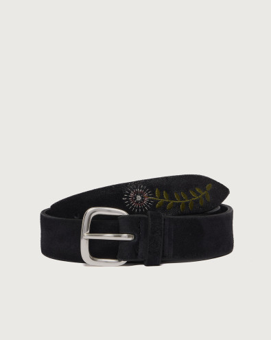 Hunting embroidered suede leather belt 3,5 cm