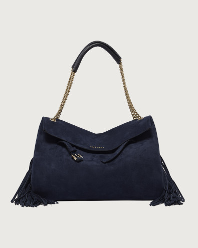 Venus Peach Fringe Midi suede leather shoulder bag