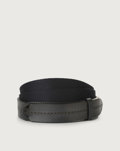 Chevrette leather and fabric Nobuckle belt