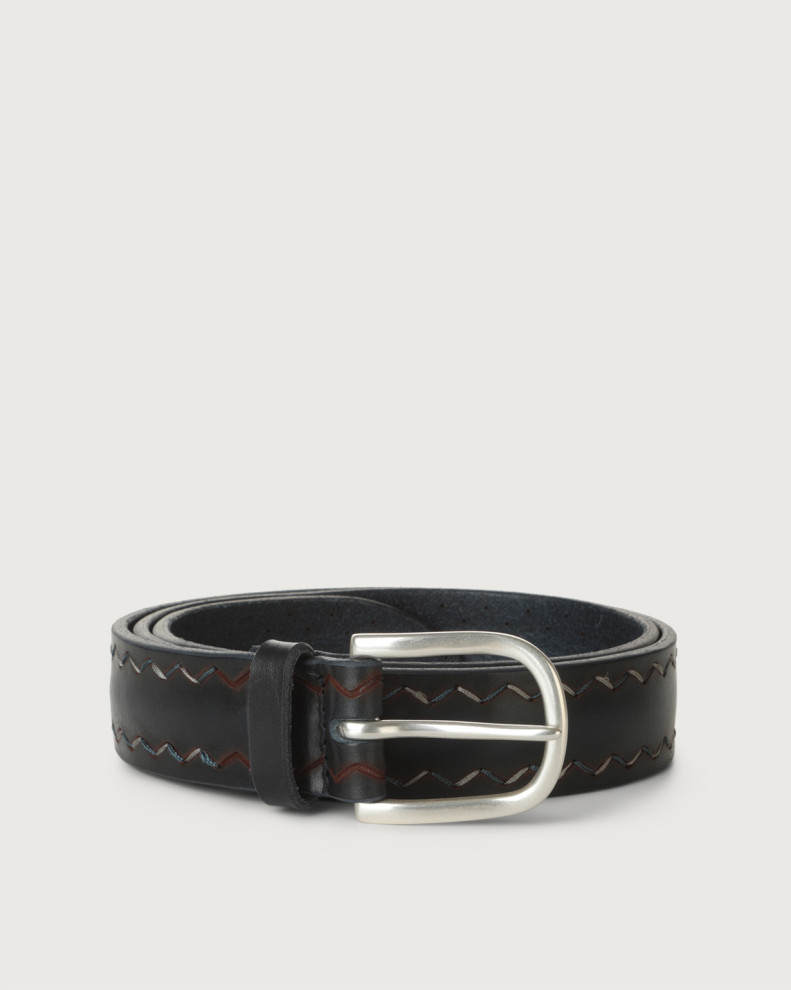 Bull Gaucho leather belt with zig zag pattern