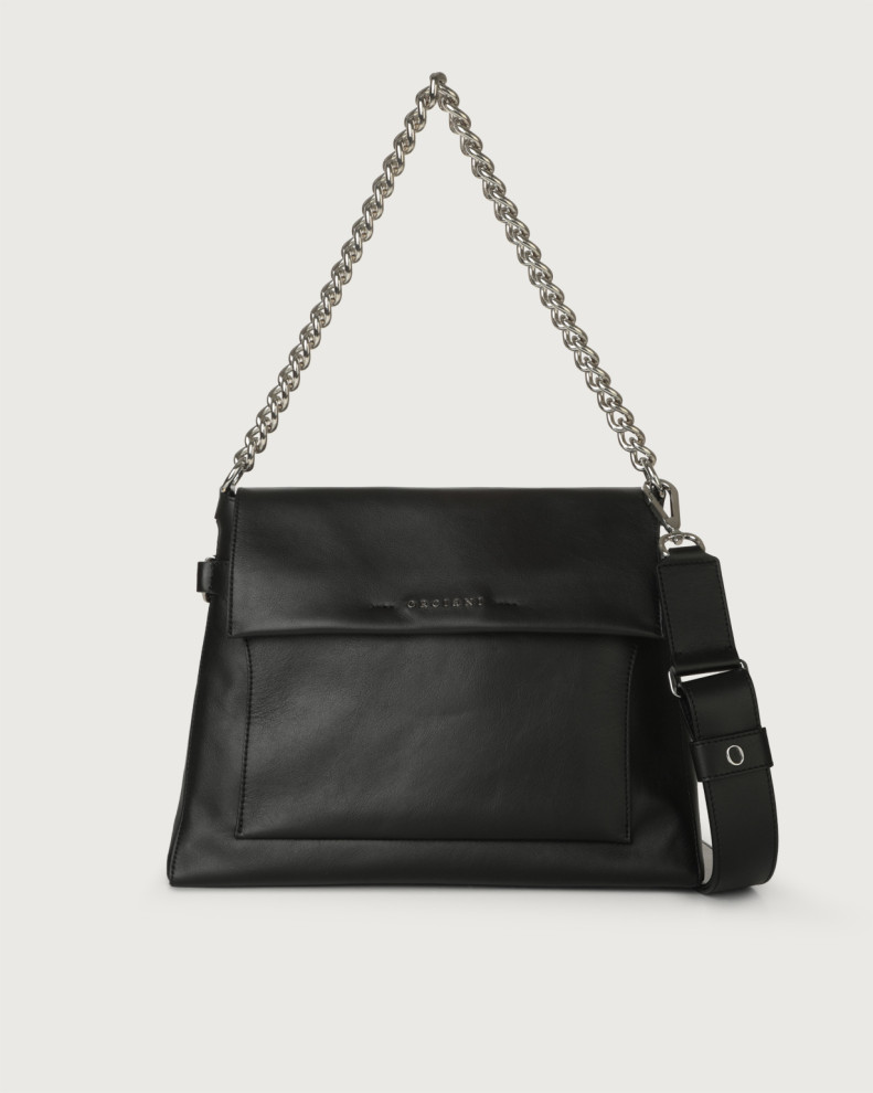 Missy smooth calf leather shoulder and crossbody bag with chain