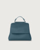 Orciani Sveva Soft Small leather handbag with shoulder strap Grained leather Blue