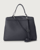 Orciani Sveva Soft large leather shoulder bag with strap Grained leather Navy