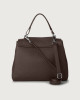 Orciani Sveva Soft Medium leather shoulder bag with shoulder strap Grained leather Chocolate