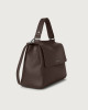 Orciani Sveva Soft Medium leather shoulder bag with shoulder strap Grained leather Chocolate