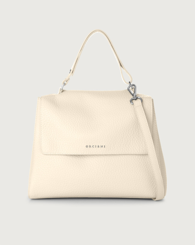 Orciani Sveva Soft Midi leather shoulder bag with shoulder strap Grained leather Ivory